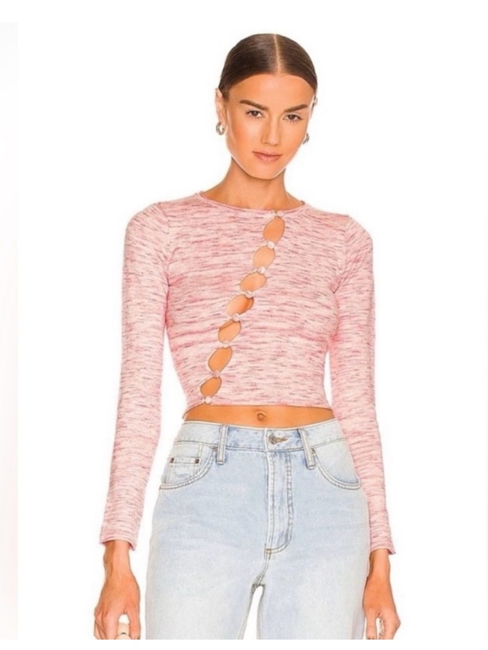 superdown Kai Pink Marled Long-Sleeve Cutout Crop Top